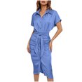 thumbnail image 2 of Qiopertar Robe d'Été Décontractée pour Femmes Mode Manches Courtes Col en Denim Grandes Économies de Vacances! Moins de 5$ jusqu'à 90% de Réduction, 2 of 7