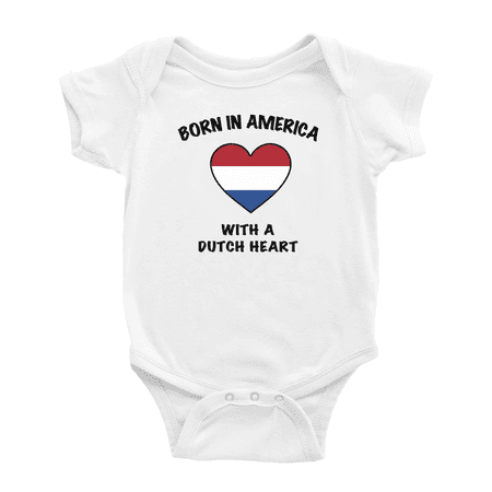 

Born In America With A Dutch Heart Funny Baby Clothing Bodysuits For Boy Girl