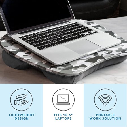 Portable Lap Desk with Cushion - Gray Camo - Fits up to 15.6 Inch Laptops