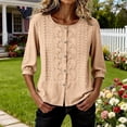 thumbnail image 7 of Womens Blouses and Tops Dressy Kelon Wemens Tops Summer Cotton Linen Shirts 3/4 Sleeve Round Neck Embroidered T-Shirts Dressy Casual Business Tee Blouses 2026 Trendy Clothes, L, 7 of 7