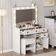 thumbnail image 5 of Linor 35.4" Makeup Vanity Desk with Mirror, Lights, and Chair, Farmhouse White Rustic Vanity Desk, Easily Assembled 3 Color Lighting Mode Makeup Vanity for Women, Wooden Top, 5 of 7