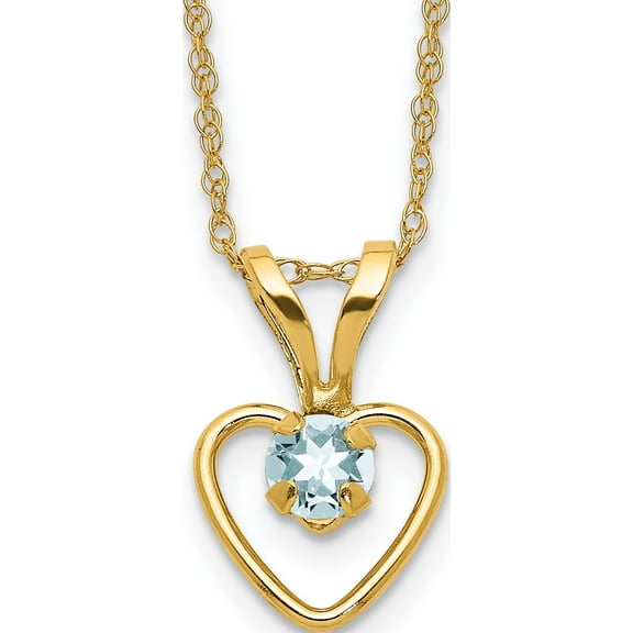 10K Yellow Gold Madi K 3Mm Aquamarine Heart Birthstone Necklace(Length 15) - Jbsp