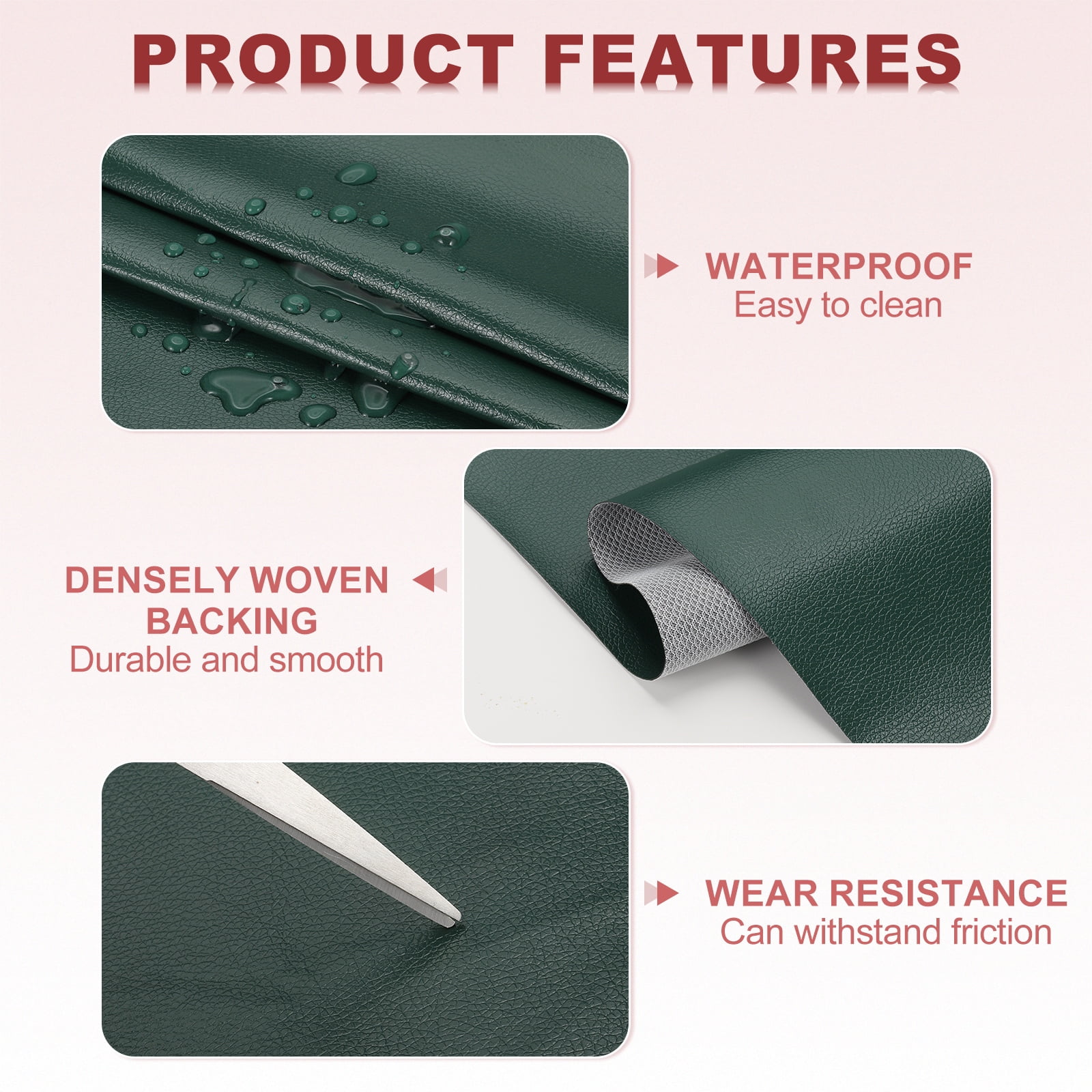 63x39.4in Faux Leather Sheets, Faux Leather Fabric Sheets Vinyl Fabric Synthetic Soft Waterproof for Replacement Upholstery Car, Dark Green