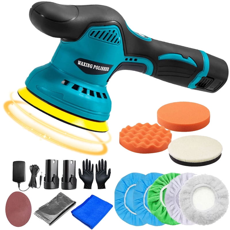 Hanru Cordless Car Buffer Polisher, Car Waxer with 2pcs 12V Lithium Rechargeable Battery, Polisher with Variable Speed, Portable Polisher Kit, Car Detailing Kit for Buffer/Polisher/sander