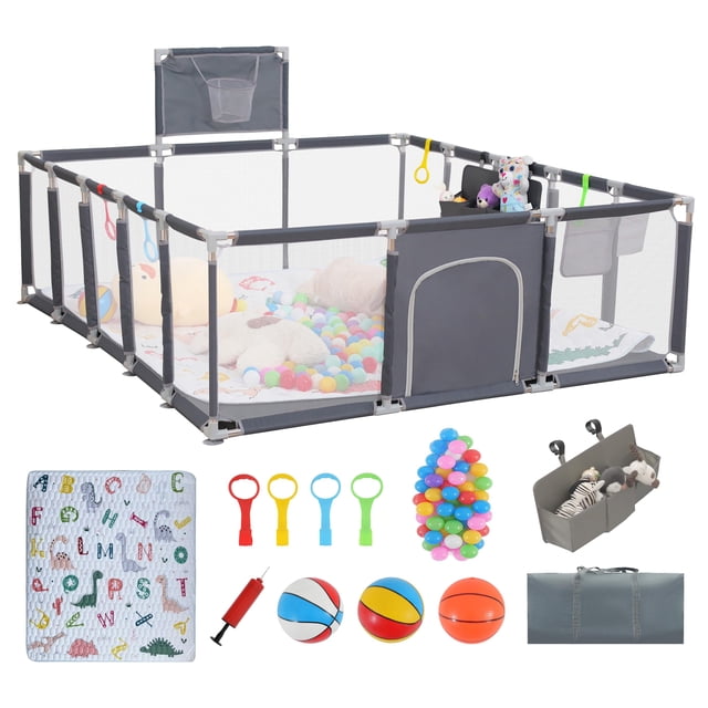 Corral para bebés Clocly 200 x 180 cm para interior y exterior con tapete y pelotas