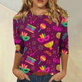 thumbnail image 2 of FrzhBrz Mardi Gras T Shirts for Women 3/4 Sleeve Tops for Women 2025 Trendy Holiday Party Blouses Glitter Mask Printed Crew Neck Funny Mardi Gras Costumes, 2 of 5