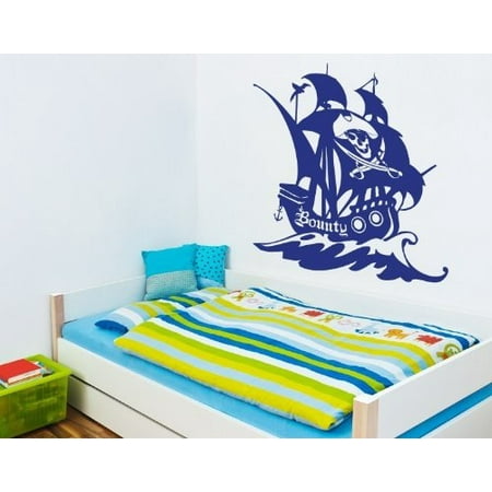 - Bounty Pirate Ship II Wall Decal - wall decal, sticker, mural vinyl art home decor - 3737 - White, 16in x 15in