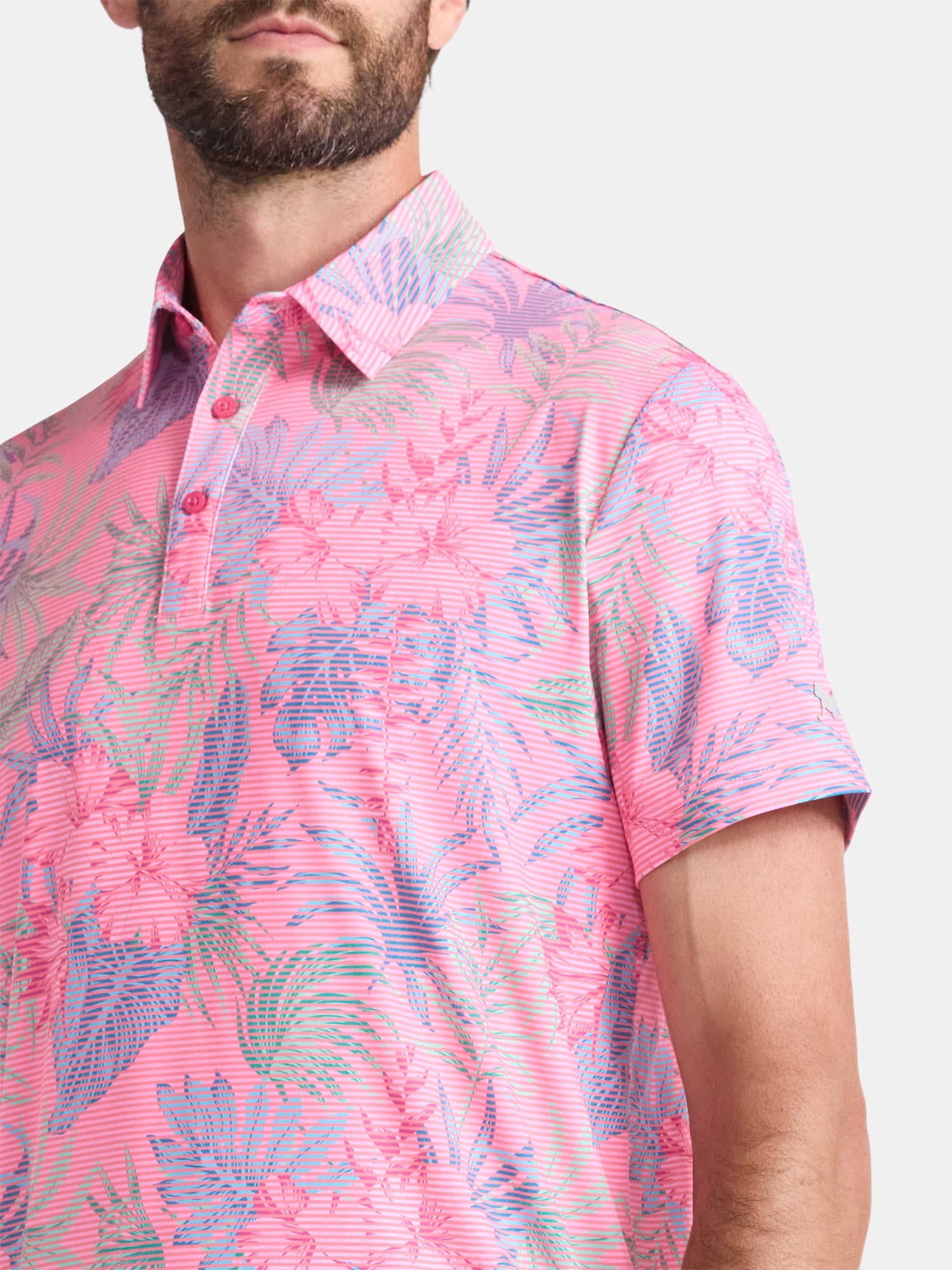 Birdie Bound Men's and Big Men's Tropical Stripes Polo Golf Shirt, Sizes XS-5XL