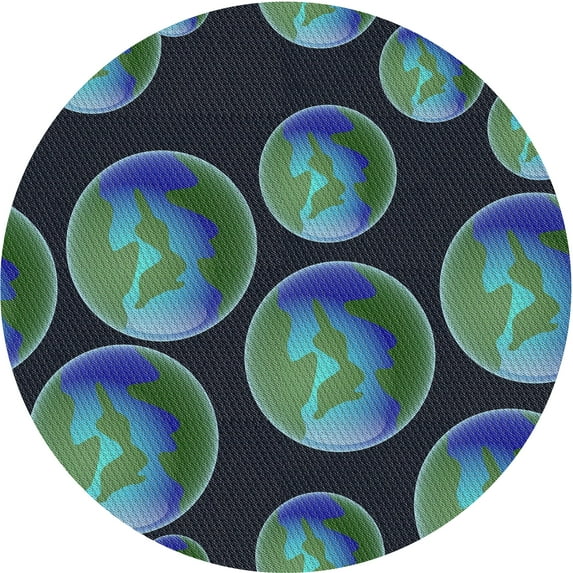 Ahgly Company Machine Washable Indoor Round Transitional Deep-Sea Blue Area Rugs, 10' Round