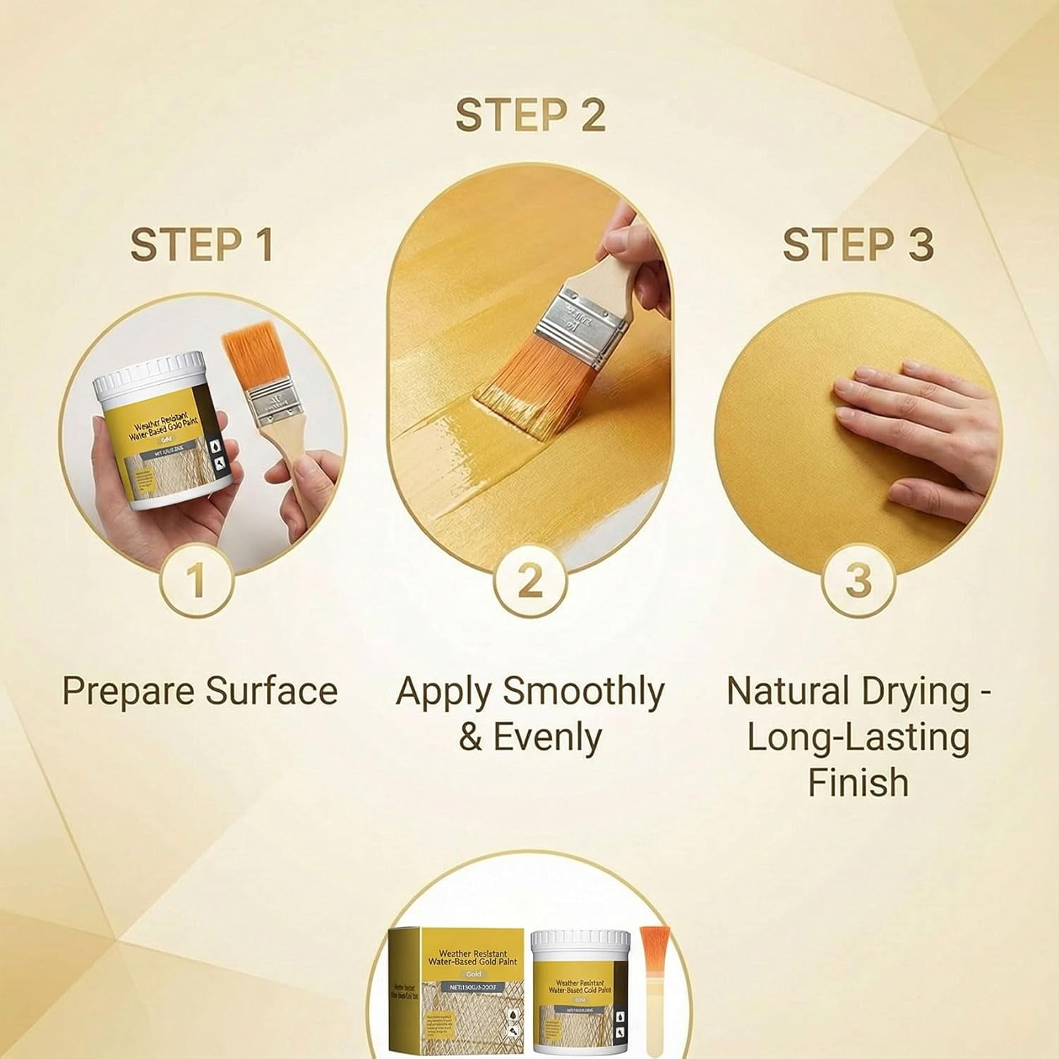 Gold Metallic Acrylic Paint – Water Based Gold Leaf Paint for Wood, Furniture, Clay, DIY Crafts & Home Decor, Weather Resistant & Fast Drying Finish（2 barrels-Golden）