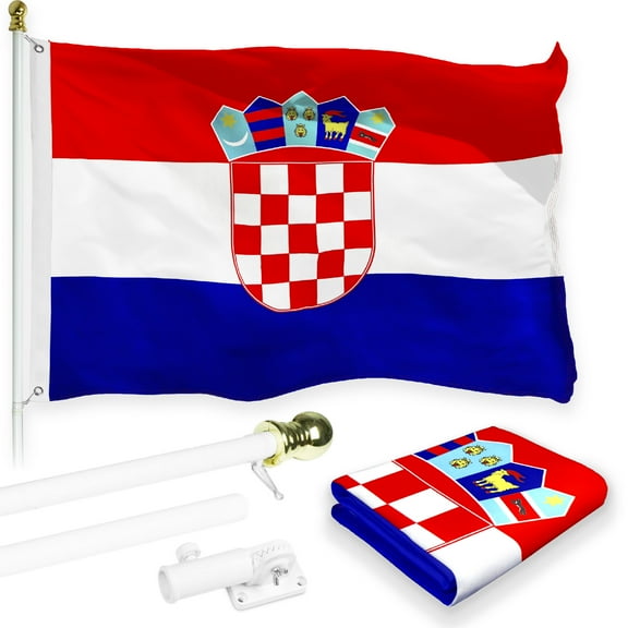 G128 Combo Pack: 6 Feet Tangle Free Spinning Flagpole (White) Croatia Croatian Flag 3x5 ft Printed 150D Brass Grommets (Flag Included) Aluminum Flag Pole