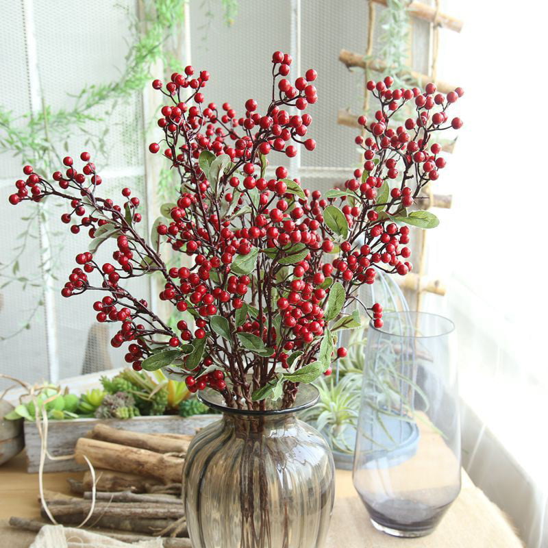 57cm Christmas Red Berry Holly Branch Pine Cone Artificial Flower Xmas Decor NEW 