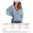 thumbnail image 6 of Women V Neck Long Sleeve Knit Sweater Fashionable Autumn Winter Off Shoulder Women Casual Loose Pullover Sweater Light Blue XXL, 6 of 6