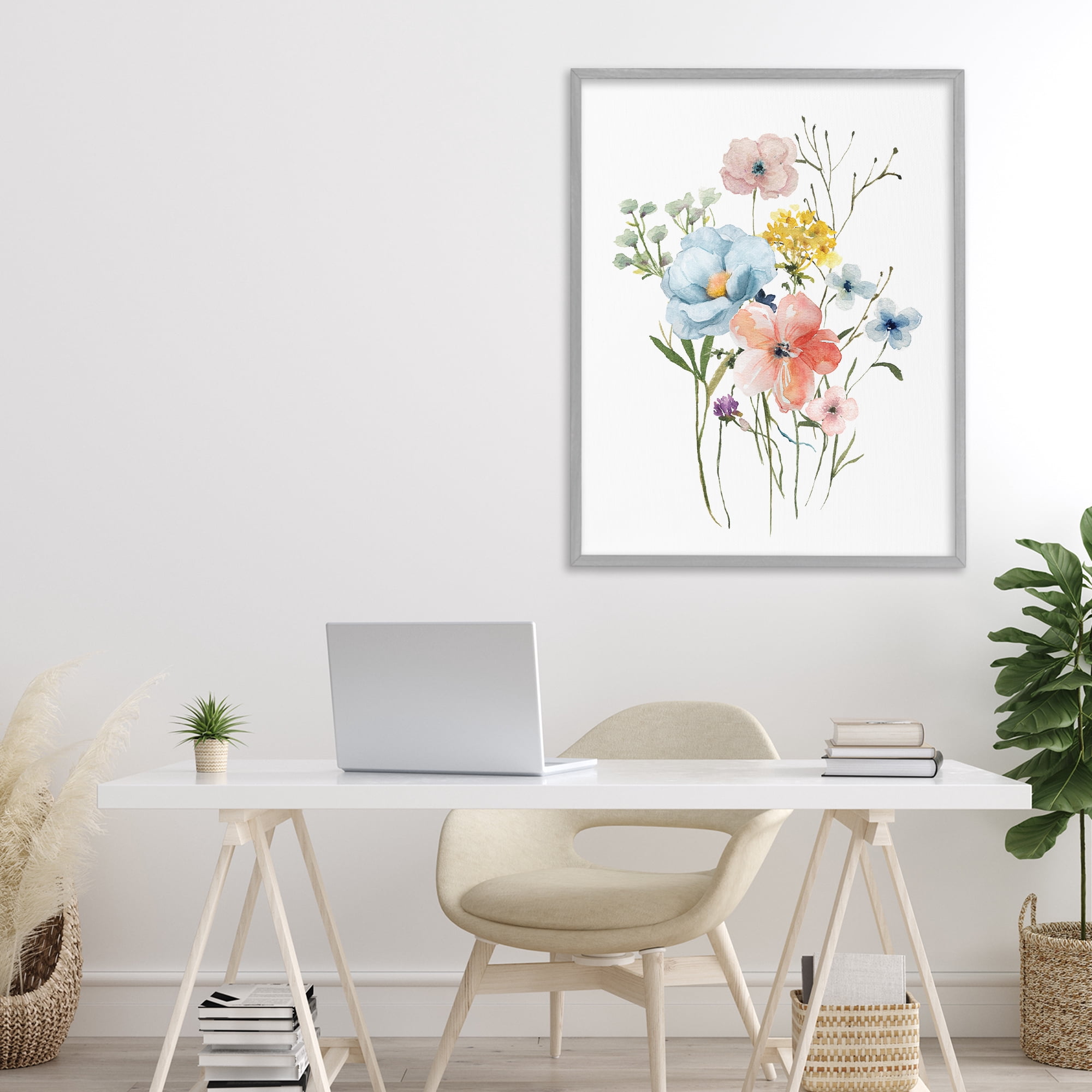 Stupell Industries Spring Meadow Wild Flowers Gray Framed Giclee Art, design by Livi Finn