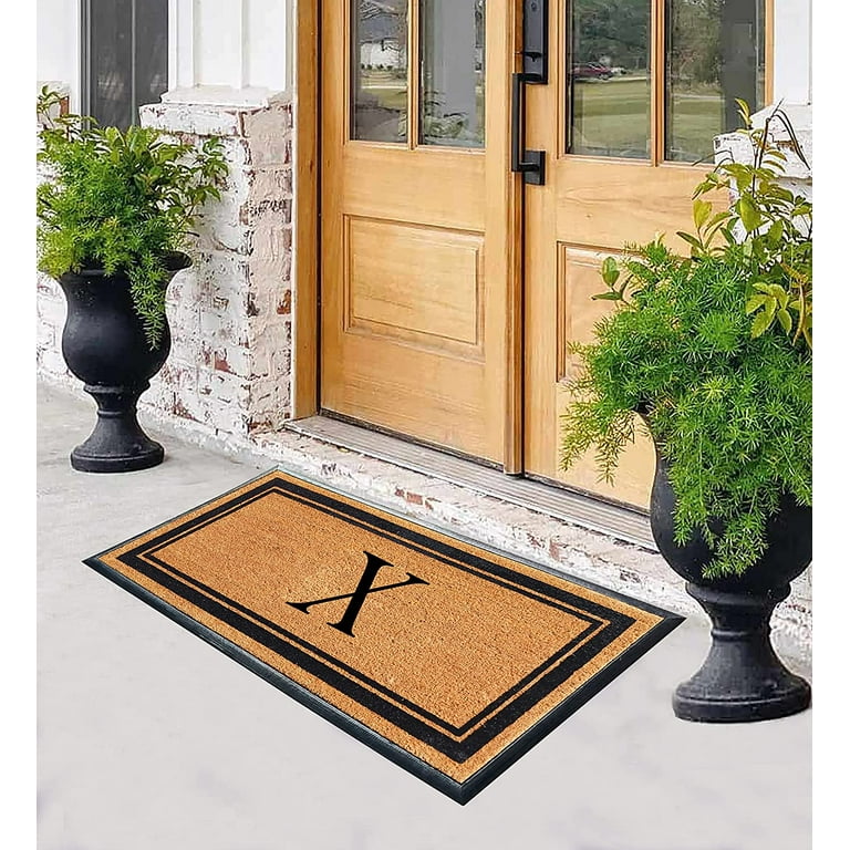 A1 Home Collections A1HC Natural Coir Monogrammed Entrance Door Mats, Durable Large Outdoor Rug, Non-Slip, Flock Doormat, Thin-Profile Heavy Duty Door Mat, Indoor Outdoor