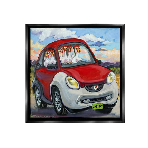 Stupell Industries Chickens Driving Car Animals & Insects Painting Black Floater Framed Canvas Art Print Wall Art, 18 x 18