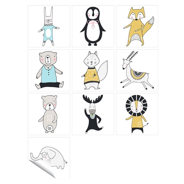 Agiferg 1Set 10pc Self Adhesive Tile Cartoon Print Sticker Kitchen Bathroom Wall Sticker Decoration