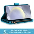 thumbnail image 3 of Compatible with Samsung Galaxy S24 Plus/S25 Plus S24+ S25+ 5G Wallet Phone Case and Tempered Glass Screen Protector Flower Faux Leather Flip Credit Card Holder Stand Zipper Cell Cover Women Blue, 3 of 9
