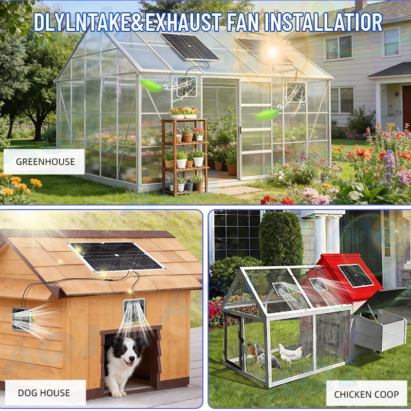 30W Solar Powered Fan, Solar Exhaust Fan for Chicken Coop,Shed, Greenhouse, Outside with Two Fans 16.4Ft On/Off Switch Cable