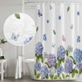 thumbnail image 4 of Spring Hydrangeas Shower Curtain Set - 72" x 78" Washable Bathtub Curtain with 12 Hooks, Purple Floral Butterfly Leaves Waterproof Fabric Stall Shower Curtains for Bathroom/Bathtub Décor, 4 of 6