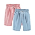 thumbnail image 2 of CQONEPT 2 Pack Summer Shorts for Girls Casual Bermuda Athletic Long Shorts Elastic Waistband Pant with Pockets 3-13 Years Light Blue 12-13Years, 2 of 4