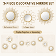 thumbnail image 6 of Sunburst Mirrors Metal Wall Art Decor Bohemian Modern Decorative Gold Mirror for Bedroom Living Room Hallway Bathroom Balcony 3 Pcs, 6 of 7