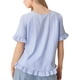 thumbnail image 3 of Camisa Informal Holgada A Rayas de Media con Cuello Redondo y Volantes para Mujer Rayas Azules M, 3 of 7