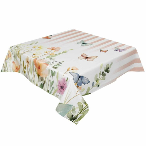 Eucalyptus Stripes Square/Round Tablecloths 52x52,Green Fall Leaves Butterfly Geometric Table Cloth Table Cover Indoor/Outdoor Tabletop Decor for Wedding Holiday Party Dinner Baby Shower