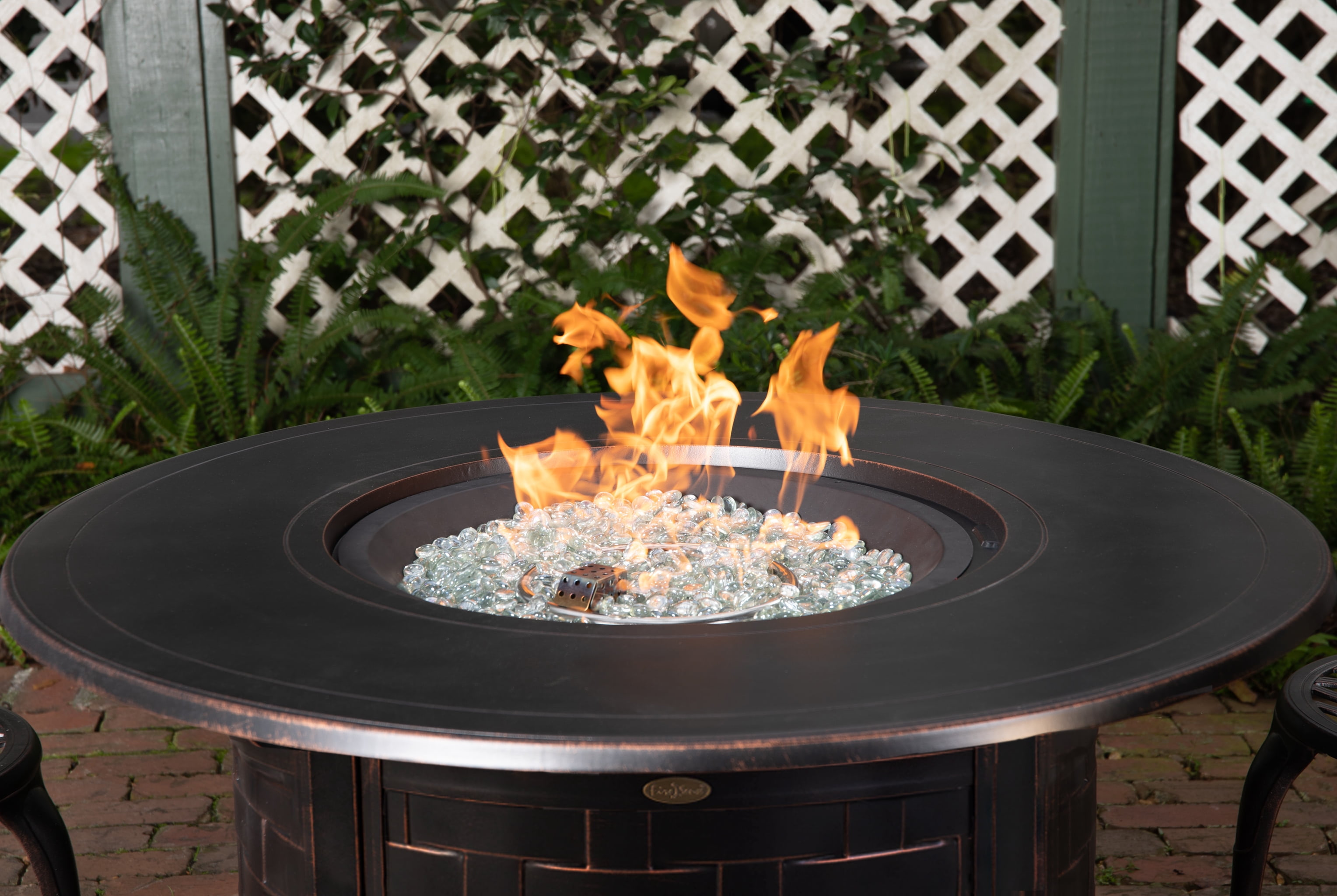 Fire Sense Perissa Basketweave Firepit Table Multifunctional with Fire Bowl Lid, Bronze Finish 44"