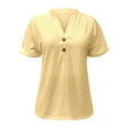 thumbnail image 3 of MIXUE Womens Summer Tops Summer Solid Color Fashion Casual Button V Neck Short Sleeve Pullover T-shirts Sportwear,Yellow,XXXL, 3 of 4