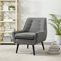 Linon Trelis Upholstered Tufted Accent Chair with Black Wood Legs in Gray Fabric