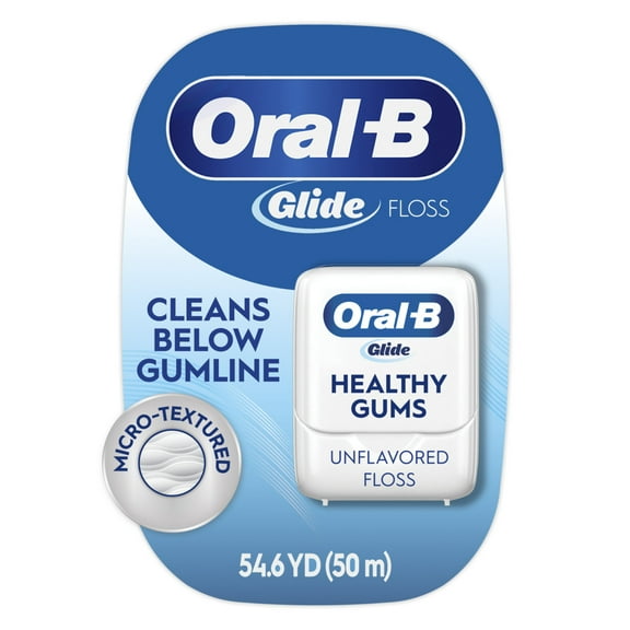 Oral-B Glide Healthy Gums Unflavored Dental Floss, Smooth, Strong, Shred Resistant 50m