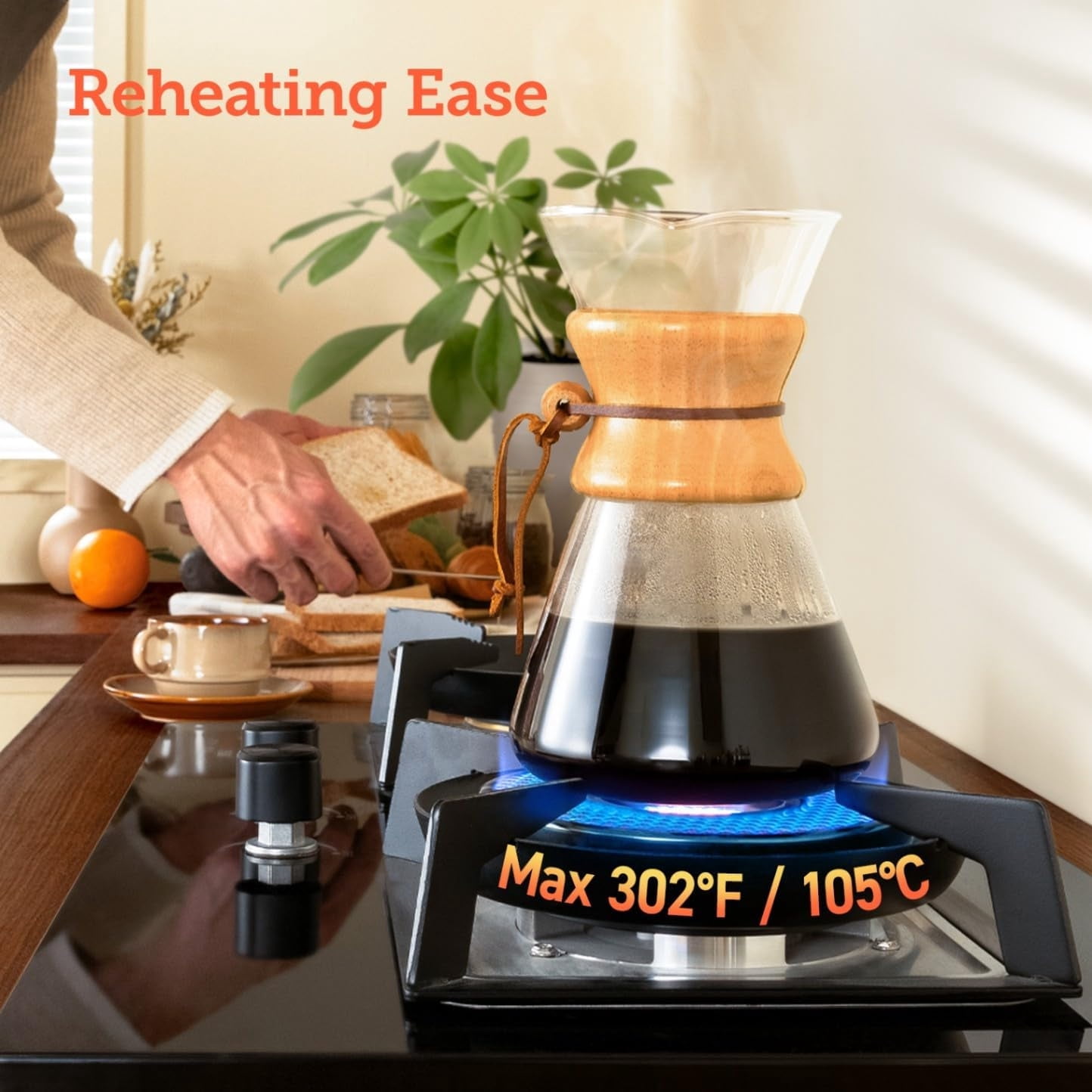 WAAYEE Pour Over Coffee Maker with Double Layer Stainless Steel Filter, 8-Cup, 34oz, Drip Coffee Maker, Coffee Dripper Brewer, High Heat Resistant Carafe, also for Camping, Hiking