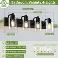 thumbnail image 6 of 4-Light Bathroom Vanity Light Matte Black Bathroom Lights over Mirror with Clear Glass Shade for Bedroom,Living Room, 6 of 7