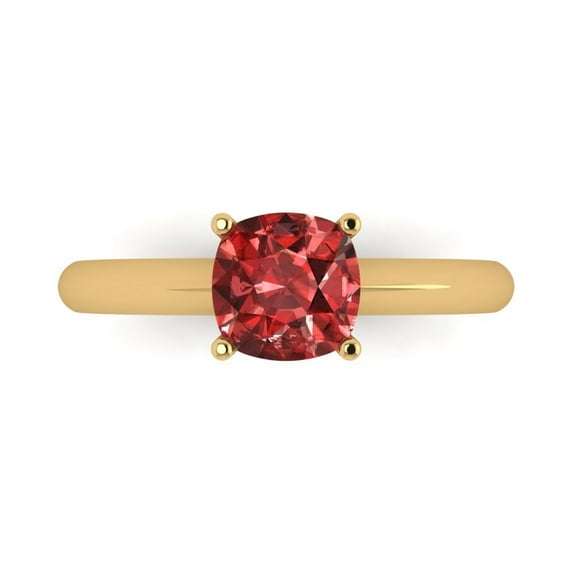 1.5 ctw Solitaire Anniversary Ring for Women | Cushion Cut Natural Garnet | Hyperallergenic Solid 14K Yellow Gold