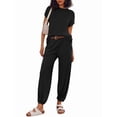thumbnail image 2 of Oudiya Women's 2 Piece Lounge Set Cap Sleeve Tops and Jogger Pants Knit Pajama Sweatsuit S-XXL, 2 of 7