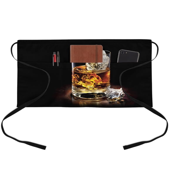 Server Apron with 3 Pockets Whisky Glass Cups Waitress Waiter Short Waist Aprons Waterproof Short Aprons for Women Men Servers Work Cafe Hotel Chef Kitchen BBQ Gifts 24"x13" Iced Wine
