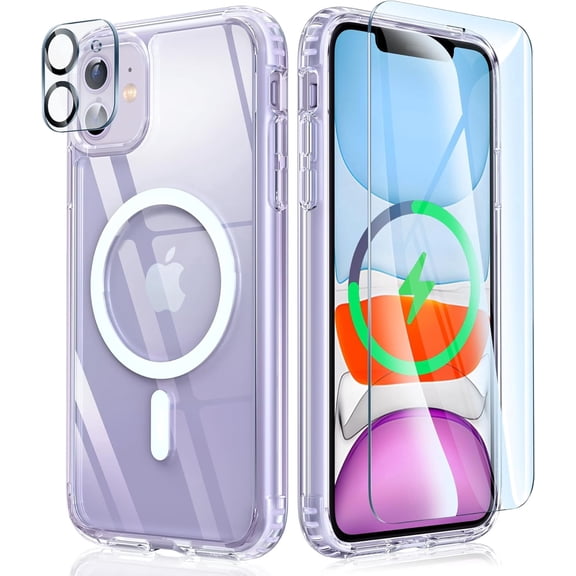 Entronix 3-in-1 Magnetic Clear Case Compatible with iPhone 12 with 1 Screen Protector and 1 Camera Lens Guard