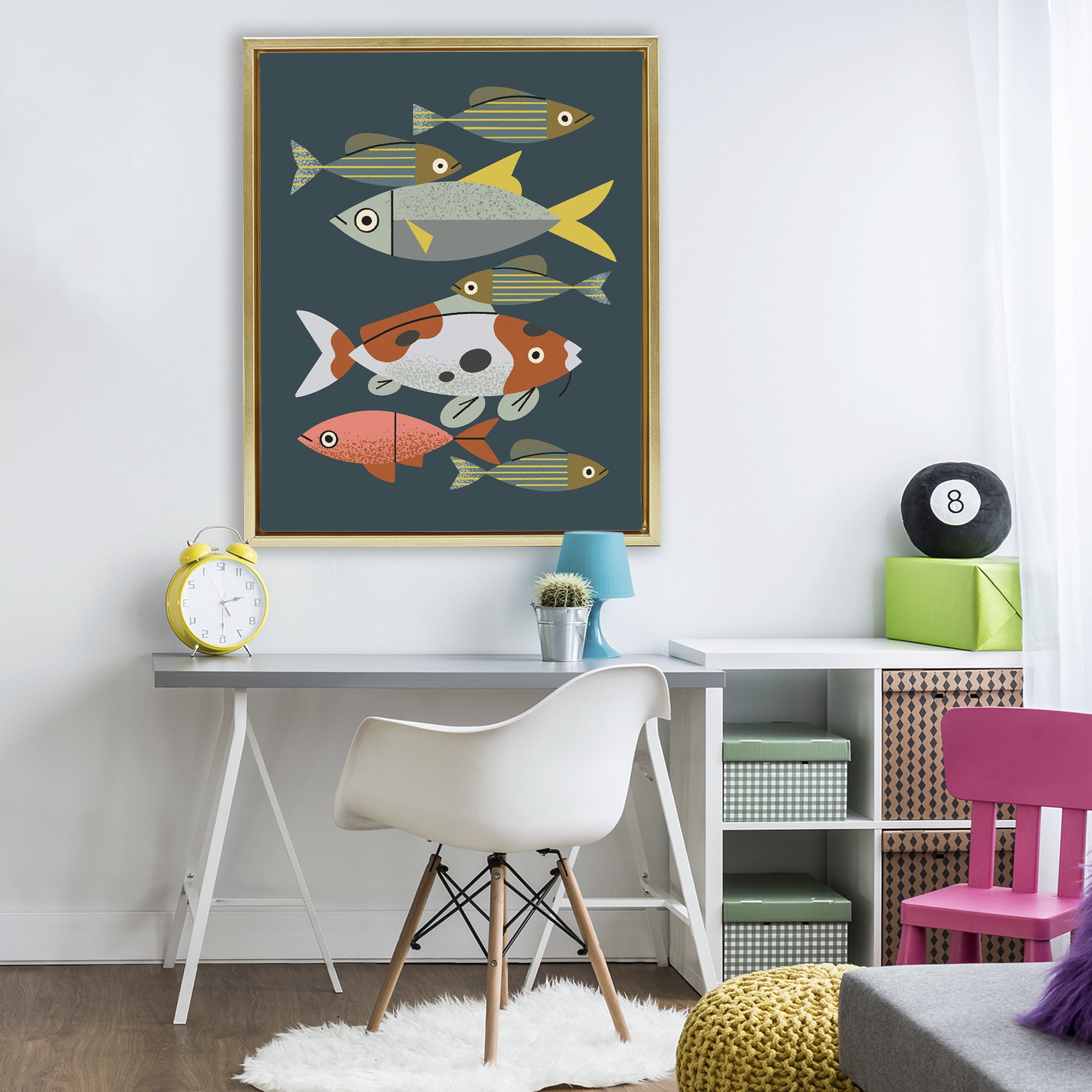 Stupell Industries Midcentury Pond Fishes Gold Framed Floater Canvas Wall Art, design by Renea L. Thull