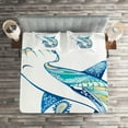 thumbnail image 2 of Ambesonne Marine Quilted Coverlet 3 Pcs, Hammer Head Shark Ocean, Queen Size, Blue Aqua White, 2 of 2