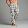 thumbnail image 4 of Wutalume Men's Drawstring Pocket Cuffed Casual Pants with Checkered Print, Designed for Home and Sleep Wear, Offering Comfort with Elastic Waist,Beige L, 4 of 7