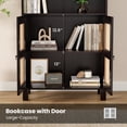 thumbnail image 6 of Farini Tall 5 Tier Bookcase, Storage Shelf with Rattan Doors for Living Room, Office, Library, Walnut, 6 of 8