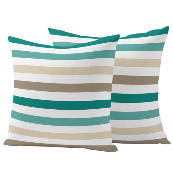 Outdoor Pillow Covers 26x26 Set of 2, Teal Brown Striped Waterproof Patio Throw Pillow Covers for Couch Sofa Chair, Farmhouse Stripes Simple Art Decorative Pillowcases for Throw Pillows