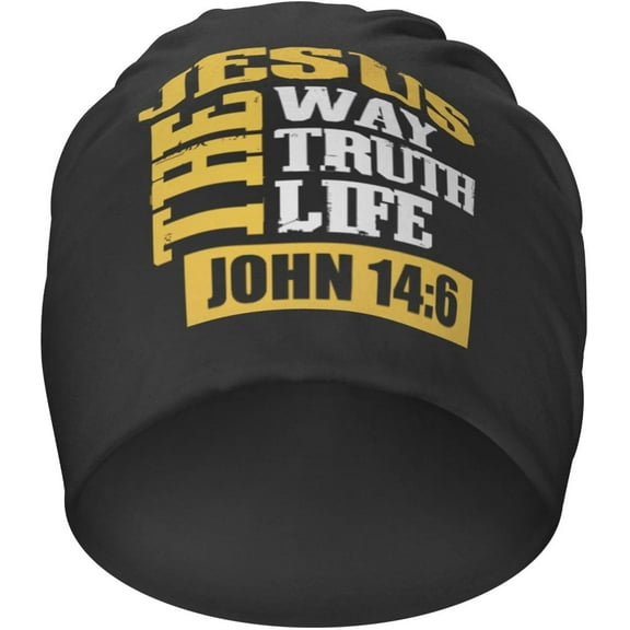 Jesus The Way Truth Life John 14:6 Christian Bible Beanie Hat Men Winter Slouchy Hat Women Skull Cap Knit Hat Black