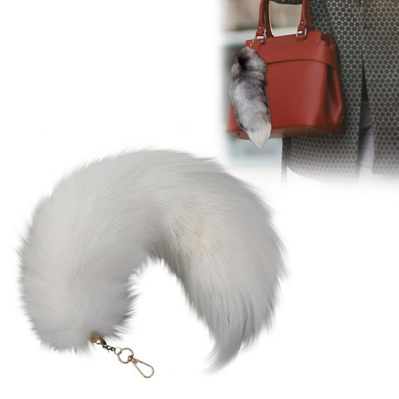 Fluffy Faux Fox Tail Keychain, Plush Keychain, Soft Fur, Realistic Colors, Durable, Perfect for Cosplay, Renaissance Fairs, 14.96 Inches