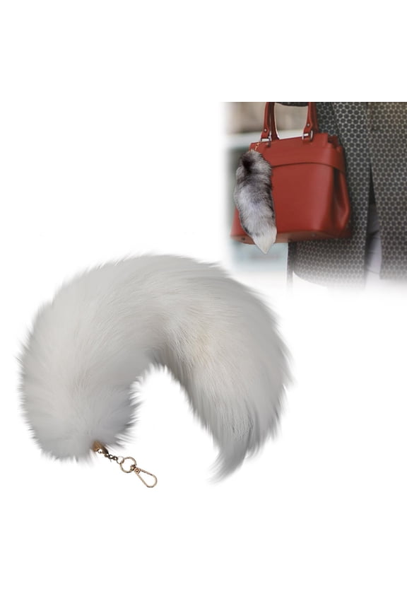 Fluffy Faux Fox Tail Keychain, Plush Keychain, Soft Fur, Realistic Colors, Durable, Perfect for Cosplay, Renaissance Fairs, 14.96 Inches