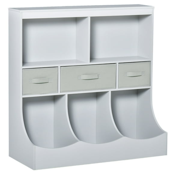 Homiyad Kids Bookcase, Toy Storage Organizer Cabinet, Children Display Bookshelf with Drawers for Toys, Clothes, Books, Gray