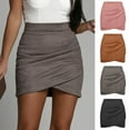 thumbnail image 5 of sunsanly High-waist Hip Wrap Slim Fit Zipper Closure Mini Skirt Irregular Cross Pleated Suede Skirt Streetwear, 5 of 7