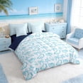 thumbnail image 2 of Manfei Teal White Seashell Bow Starfish Bedding Comforter Set for Kids Boys and Girls, Cartoon Sealife Full Bedding Set, Navy Reversible 7-Piece, 2 of 6
