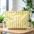 thumbnail image 3 of HUISZJ PVC Striped Tote Bag, Stylish Canvas Handbag, Large Capacity Portable Travel Shoulder Bag for Commuting Work Travel (Yellow), 3 of 6